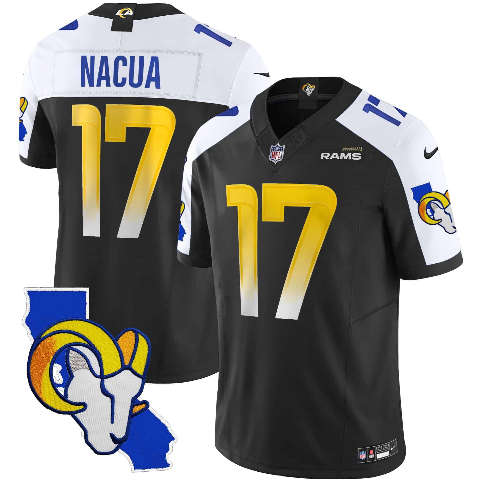 Men Los Angeles Rams 17 Nacua Black 2024 Nike California Patch Vapor Limited NFL Jersey